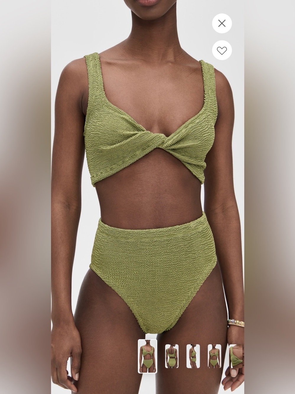 Hunza G Jamie Bikini Set in “Metallic Moss”|Twist Front High-Waist Bikini Set OS